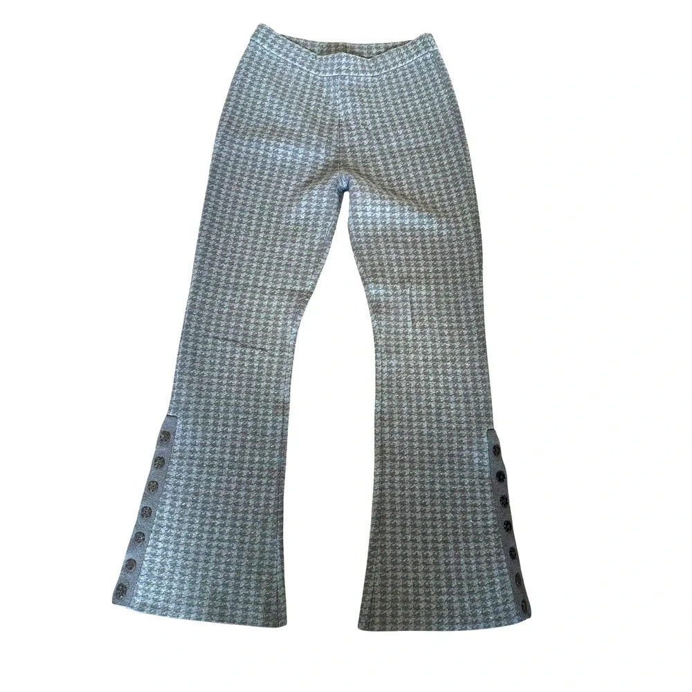 Naadam Beige Cream Houndstooth Flare Pants SMALL Sweater Cashmere Designer $325